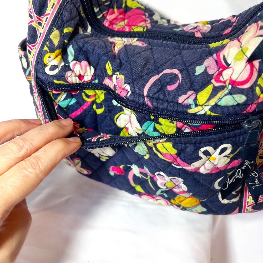 Vera Bradley-Retired Print-Floral-Navy Blue/Pink/Yellow Mix-Medium-Pockets-Cloth - Picture 10 of 16